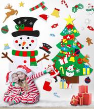 Felt Christmas Tree for Kids Wall, DIY Ornaments Tree with Snowman Decor... - $7.61