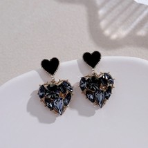 New Arrival Trendy Grey Crystal Love Heart Dangle Earrings For Women Sweet Fashi - £8.78 GBP