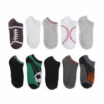 Walmart Brand Boys No Show Socks Sports Football 10 Pair Large Shoe Size 4-10 - £7.72 GBP