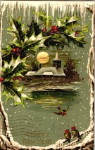 HH Ham Happy New Year Postcard Holly Bird Snow Church Scene Winter Poste... - $5.99