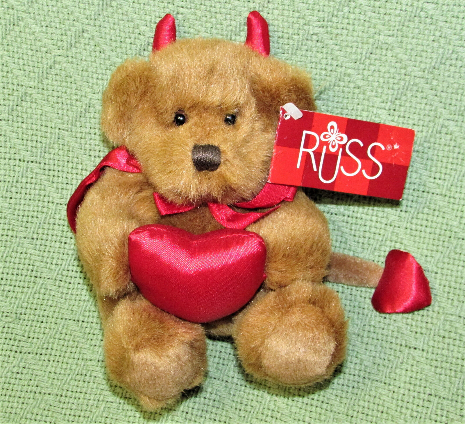 6" RUSS DANTE DEVIL BEAR VALENTINE TEDDY HANG TAG Brown Red Plush Stuffed Animal - £10.07 GBP