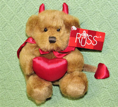 6&quot; RUSS DANTE DEVIL BEAR VALENTINE TEDDY HANG TAG Brown Red Plush Stuffe... - $12.60