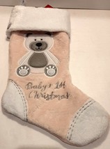 Baby&#39;s Christmas Holiday Stocking First Christmas Teddy Bear Pink and White - £7.86 GBP