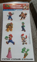 Super Mario Sheet of 8 Temporary Tattoo Squares Party Favor New! - £3.95 GBP