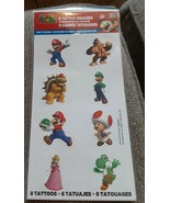 Super Mario Sheet of 8 Temporary Tattoo Squares Party Favor New! - £3.96 GBP