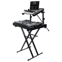 Odyssey LTBXS2MTCP | Black Two Tier X-Stand with Mic Boom and Top Shelf - $299.95