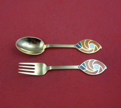 Christmas by A. Michelsen Sterling Silver Fork and Spoon Set 2pc 1971 Vermeil - £125.45 GBP