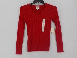 St John&#39;s Bay Womens Size Xs Rumba Red V-NECK Long Sleeve Cable Knit Sweater Nwt - £11.85 GBP