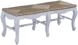 Window Seat French Country White Floral Carving Solid Wood Hand Woven Rush - £820.59 GBP