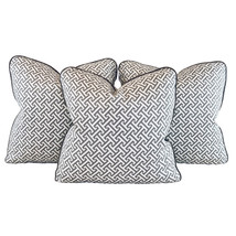 3 Pc P Kaufmann Sun N Shade Indoor Outdoor Gray Fretwork Greek Key Pillow Covers - £98.11 GBP