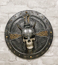 Viking Warrior Of Valhalla Skull Helmet Celtic Knot Cross Shield Wall Plaque - £55.29 GBP