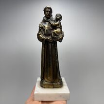 Vintage Saint Anthony of Padua Figurine Bronze Finish Marble Base 19cm C... - $200.00