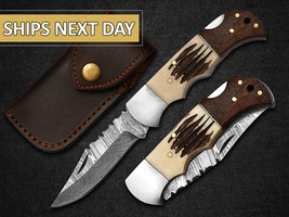 custom handmade folding knife personalize gift knife Damascus steel blade gift f - £74.39 GBP