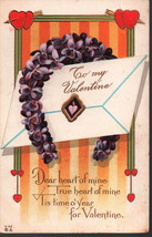 Vintage Valentines Day Postcard Embossed With Gold Embellishment Purple Flowers - £5.99 GBP