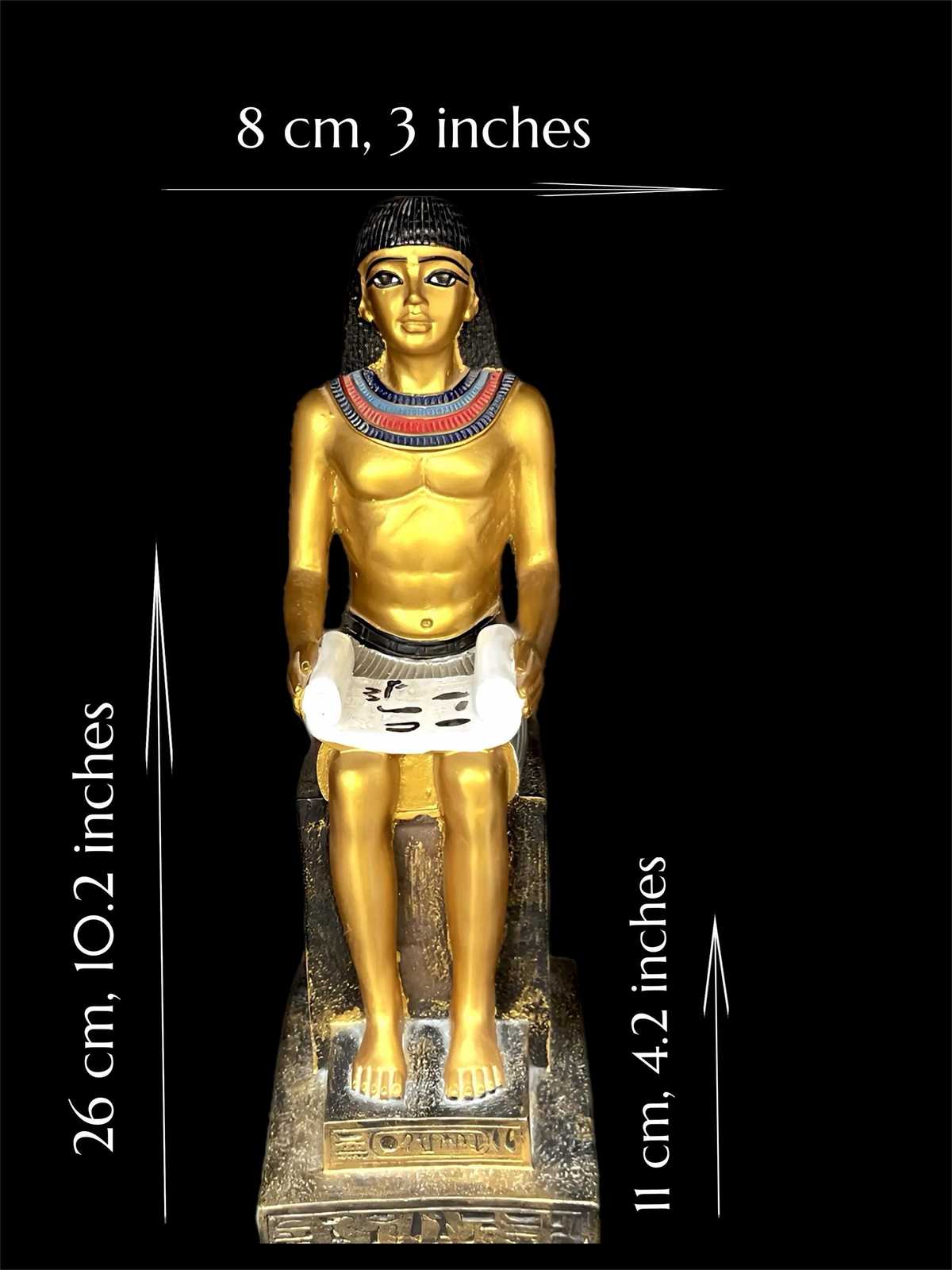 Writing Statue The ancient Egyptian statue writer sitting and holding a document made ...