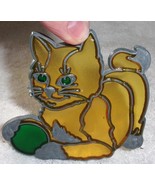 Vintage Stainglass Yellow Kitten With Green Ball Suncatcher - $8.13 CAD