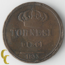 1833 Italian States Naples &amp; Sicily 10 Tornesi (F-VF) Ferdinand II KM#306 - £45.43 GBP