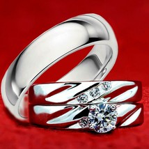 3pc Unisex Lab Created Diamond Trio Matching Ring Set Bridal 14k Gold Silver - £135.25 GBP