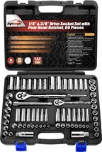 Epauto 69 Pieces - 1/4&quot; &amp; 3/8&quot; Drive Socket Set With Pear Head Ratchet,,... - $72.99