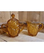 L.E. Smith Amber Carnival Glass Hobstar Valtec Tree Star Pattern Cream &amp;... - $64.25 CAD