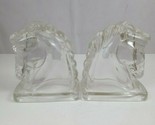 Vintage MCM Equestrian Deco Horse Head Clear Glass Bookends - $19.39
