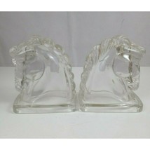 Vintage MCM Equestrian Deco Horse Head Clear Glass Bookends - £15.49 GBP