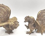 VTG Rare Pair of Brass Bronze Fighting Rooster Statues Figurines Art U141 - £31.85 GBP