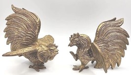 VTG Rare Pair of Brass Bronze Fighting Rooster Statues Figurines Art U141 - £31.49 GBP
