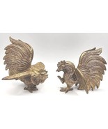 VTG Rare Pair of Brass Bronze Fighting Rooster Statues Figurines Art U141 - £31.78 GBP