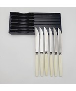 Set 6 Neiman Marcus SHEFFIELD Stainless Steak KNIVES Ivorine Handles Eng... - $950.15 MXN