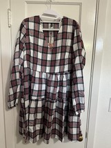 Fancyinn V Neck Tiered Gingham Plaid Long Sleeve Dress Size XL - £22.20 GBP