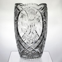 Monumental Lead Crystal Cut Roses and Stars Barrel Vase, Vintage Germany 11 3/4&quot; - £155.87 GBP