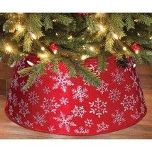 Red Velvet Silver Glitter Snowflakes 22&quot; Christmas Tree Stand Band Cover - £23.63 GBP