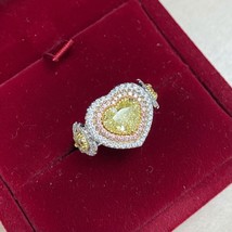 GIA 3.31Ct Light Yellow Heart Diamond Engagement Ring 18k Gold - £11,790.50 GBP