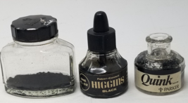 Empty Ink Bottles Parker Quink Higgins Glass Set of 3 - £15.63 GBP