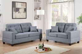 Imola 2 Piece Sofa Set Upholstered in Grey Linen-like Fabric - £700.10 GBP
