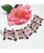 BELLE PARIS Silver Tone Pink Purple Rhinestone Crystal Bead Bracelet - £13.23 GBP