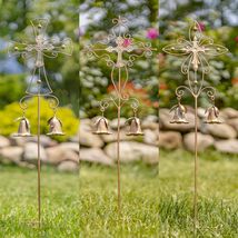 Zaer Ltd. Set of 3 Assorted Iron Cross Garden Stakes with Dangling Lily Bells (E - $89.95