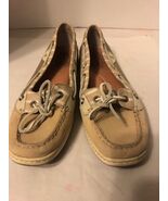 Sperry Angelfish Boat Shoe In Linen Eyelet Women Size 10M Top Sliders, Tan - $22.30 CAD