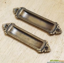 4.76&quot; Solid Brass Victorian FLUSH Pull Vintage Sliding Door Cabinet Bras... - $33.00