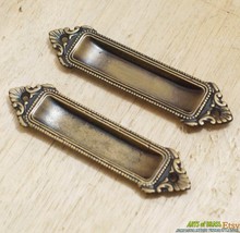 4.76&quot; Solid Brass Victorian FLUSH Pull Vintage Sliding Door Cabinet Bras... - £26.34 GBP