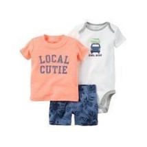 Carter&#39;s Infant Boys 3pc T-Shirt, Bodysuit &amp; Shorts Set Local Cutie Size... - £11.02 GBP