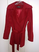 Ellen Tracy Ladies Red 3/4-LENGTH Anagora Blend Tie Belt COAT-S-WORN ONCE-NICE - £26.24 GBP