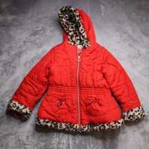 Pistachio Kids Youth Girls 6x Red Leopard Faux Fur Coat Hooded Casual Full Zip - £23.83 GBP