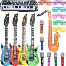 , 18 Pack Inflatable Party Props - 4 Inflatable Guitar, 6 Microphones, 6 Shutter - £27.25 GBP