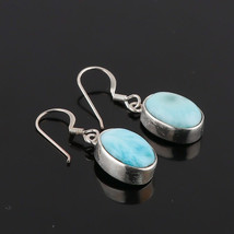 Natural Certifed Blue Larimar Sterling Silver Earrings Woman Wedding Earrings - £47.62 GBP