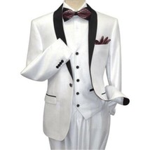 Men's Lorenzo Bruno Shawl Tuxedo Slim 3 Piece Shiny Formal Suit S6501V White image 3