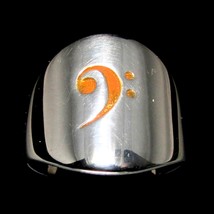 Sterling silver ring Bass Clef note Music symbol in Orange enamel high polished  - £51.79 GBP