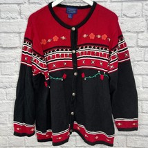 Vintage Willow Ridge Cardigan Sweater Size 2X Black Red Floral Crochet C... - $39.55