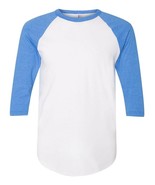 American Apparel 50/50 Raglan 3/4 Slv T-Shirt XL White Hthr Lake Blue BB453W NEW - $6.91